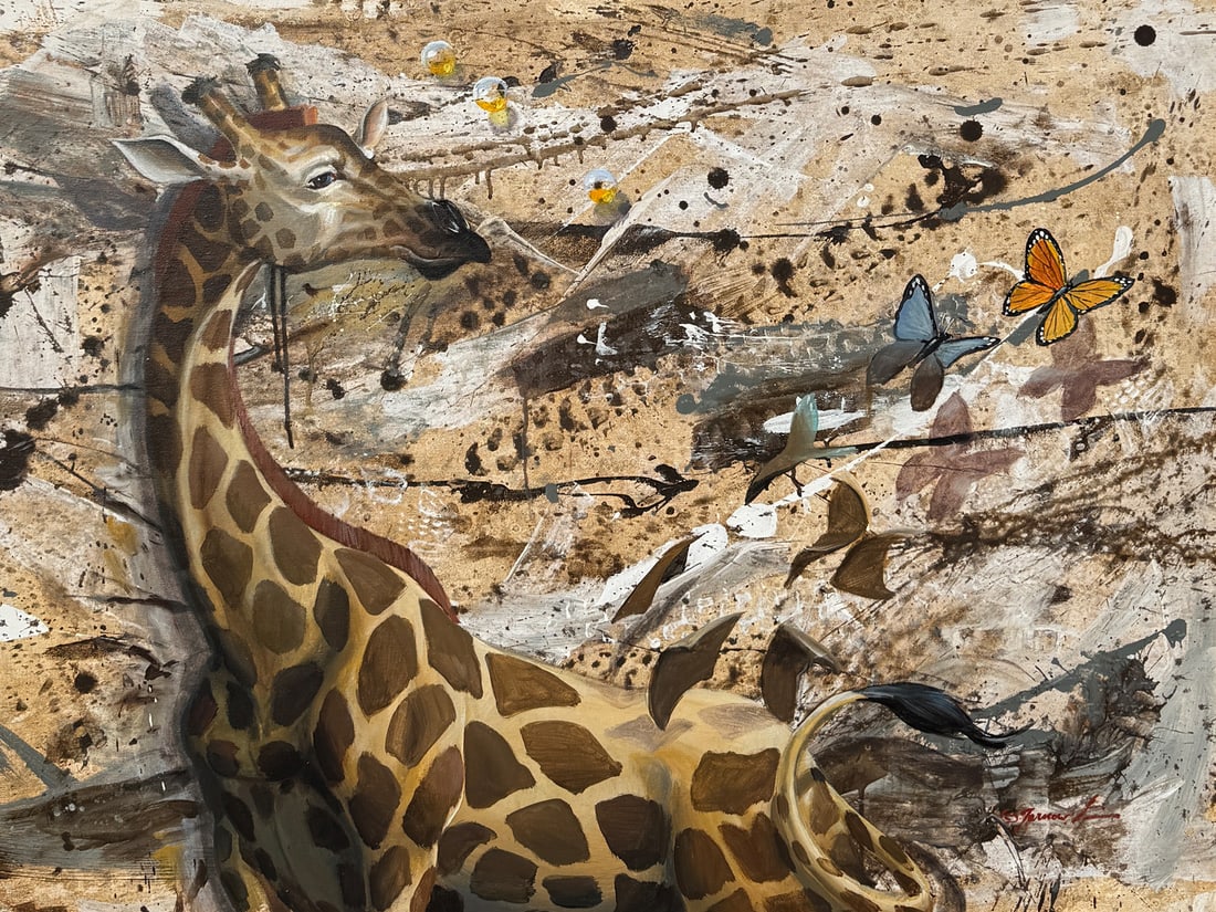 TARNOWSKI PAINTING WITH GIRAFFE AND BUTTERFLIES (1 of 5)