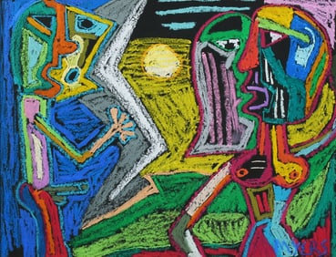 CUBIST-STYLE PASTEL SIGNED MYERS