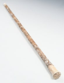 CARVED CHINESE DRAGON & EIGHT IMMORTAL BONE CANE