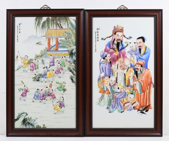 2 PC. CHINESE FAMILLE ROSE PORCELAIN PLAQUES