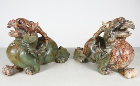 CHINESE CARVED HARDSTONE DRAGONS