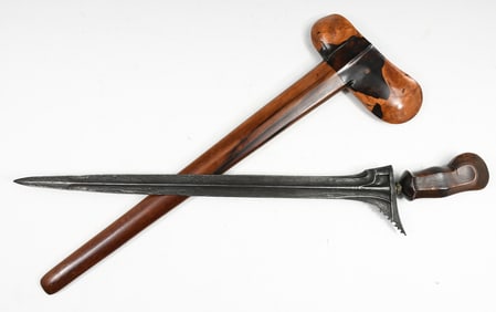 KERIS KNIFE DAMASCUS BLADE TIMOHA WOOD