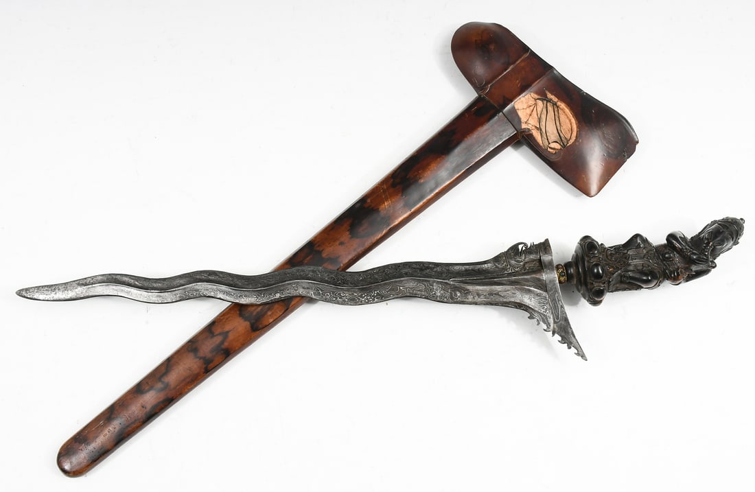 KERIS KNIFE WITH DAMASCUS BLADE & SCABBARD (1 of 7)