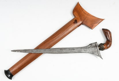 KERIS KNIFE WITH DAMASCUS BLADE & SCABBARD