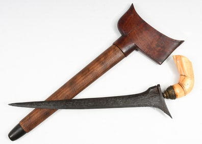 KERIS KNIFE WITH DAMASCUS BLADE AND SCABBARD