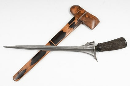 KERIS KNIFE WITH DAMASCUS BLADE & TIMOHA SCABBARD