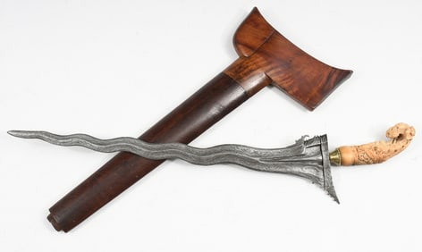 KERIS KNIFE WITH DAMASCUS BLADE MASTODON? HANDLE