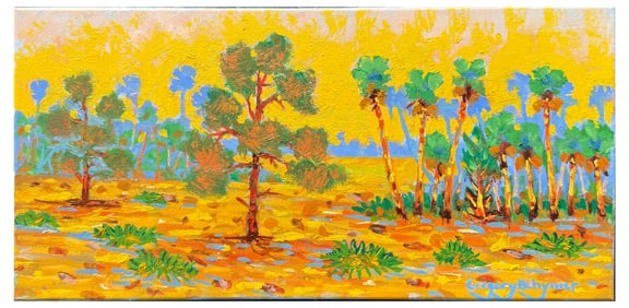 GREG BEHYMER PANORAMIC SCRUB SUNSET PAINTING