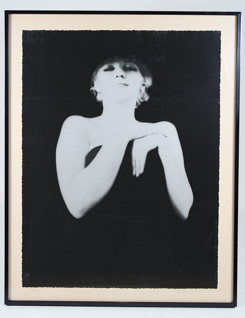 MILTON GREENE SILKSCREEN OF MARILYN MONROE: GREENE, Milton H., (American, 1922-1985): Marilyn Monroe Wearing a Bowler Hat, from The Black Sitting, Silkscreen, sight size 44.5” x 34.5”, pencil signed lower right, numbered 153/300 low