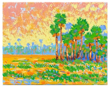 GREG BEHYMER FLORIDA SUNSET PALMS PAINTING