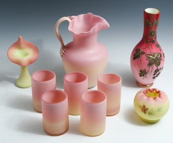 9 PC. BURMESE VASELINE GLASS COLLECTION