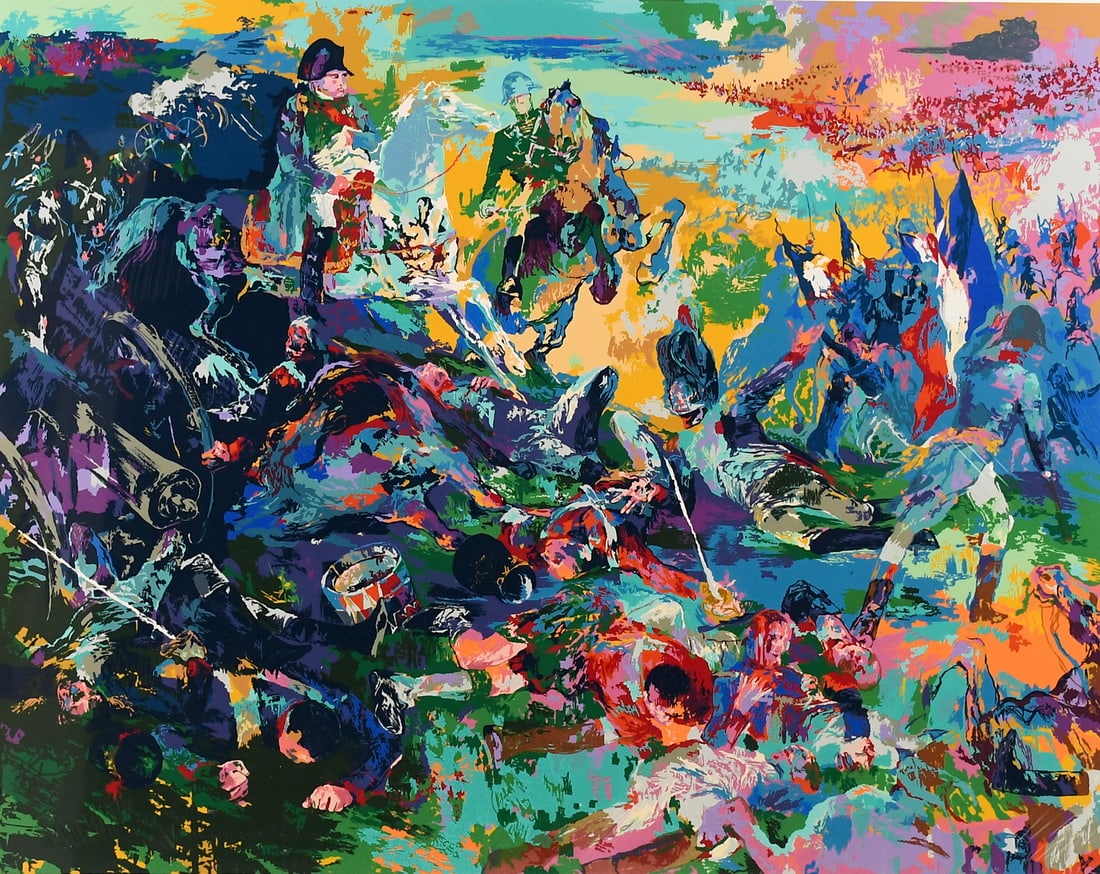 LEROY NEIMAN SERIGRAPH “NAPOLEON AT WATERLOO”: NEIMAN, LeRoy, (American, 1921-2012): “Napoleon at Waterloo”, Serigraph, 37” x 44.5”, pencil signed lower right, numbered 113/375 lower left, protected in shrinkwrap with foam core