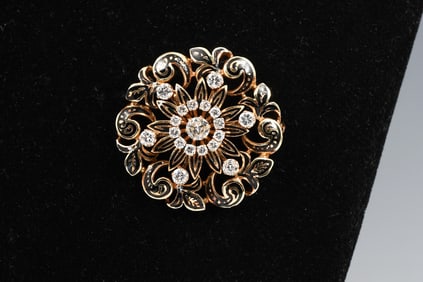 VINTAGE 14K GOLD & DIAMOND BROOCH & PENDANT