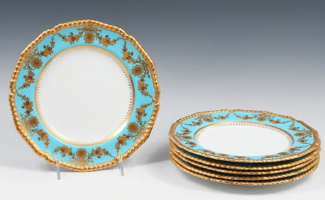 6 ROYAL CROWN DERBY GILT LUNCHEON PLATES