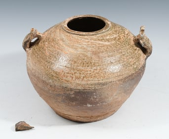 CHINESE HAN DYNASTY HANDLED SQUAT VASE