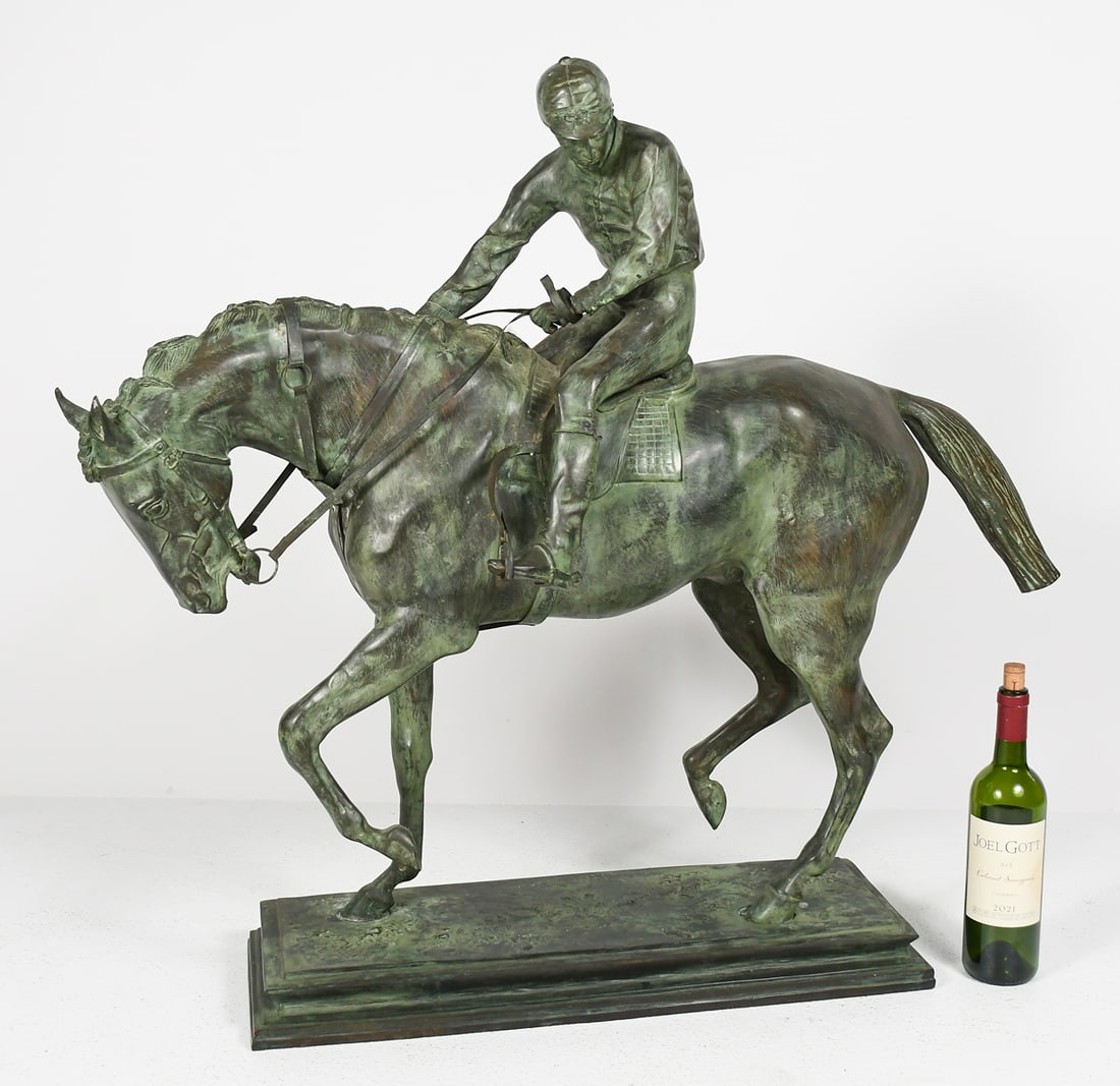 LARGE BRONZE HORSE AND JOCKEY AFTER BONHEUR (1 of 4)
