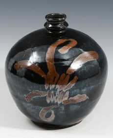 CHINESE IRON RUST FLOWER GLAZE POTTERY JUG