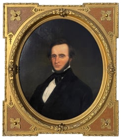 19TH CENTURY AMERICAN SCHOOL PORTRAIT PAINTING OF A BEARDED GENTLEMAN