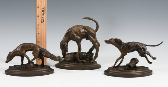 3PC. COLLECTION OF ILLEGIBLY SIGNED MINIATURE BRONZES