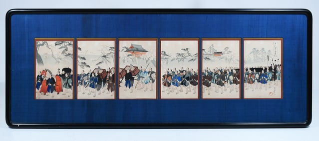 CHIKANOBU CHIYODA CASTLE HEXAPTYCH WOODBLOCK PRINT