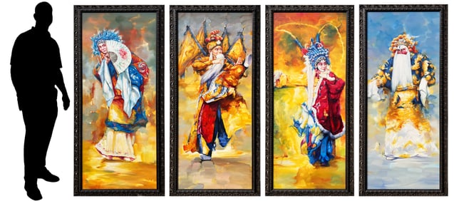 4PC. ZHANG XING PEKING OPERA PERFORMER PAINTINGS