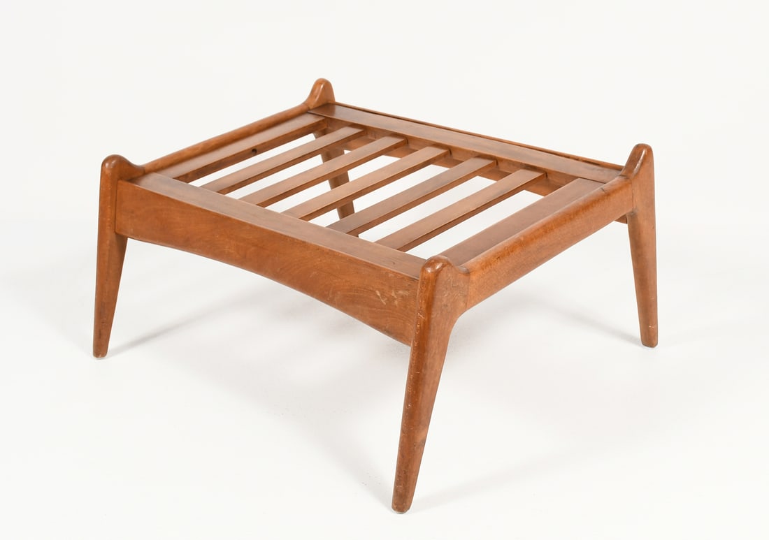 MID-CENTURY MODERN ITALIAN PAOLO BUFFA FOOT STOOL: MID-CENTURY MODERN ITALIAN PAOLO BUFFA FOOT STOOL: MCM Paolo Buffa ottoman with slatted surface. Marked "Made in Italy" at underside. Approx. 13" h x 25" w x 22" d.