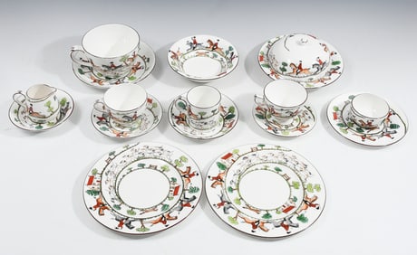 16 PC. CROWN STAFFORDSHIRE HUNTING SCENE CHINA