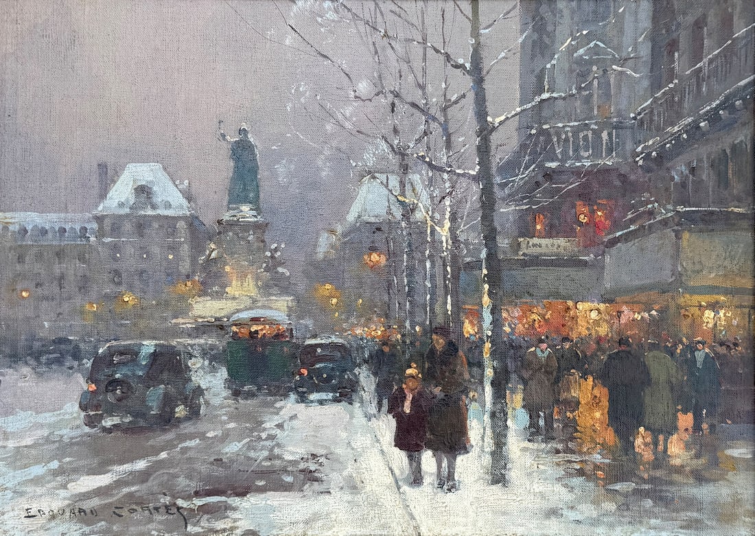 EDOUARD CORTES WINTER PARIS STREET SCENE PAINTING (1 of 4)
