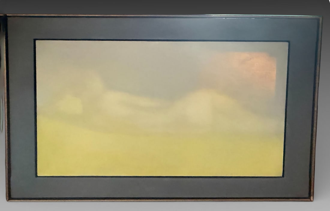 LARRY GLUCK RECLINING NUDE PAINTING: GLUCK, Larry, (American, b. 1931): Reclining Nude, Oil/Canvas, image 24" x 36" on stretched canvas, overall 32" x 44", signed lower right, framed, 33.5" x 45.5".