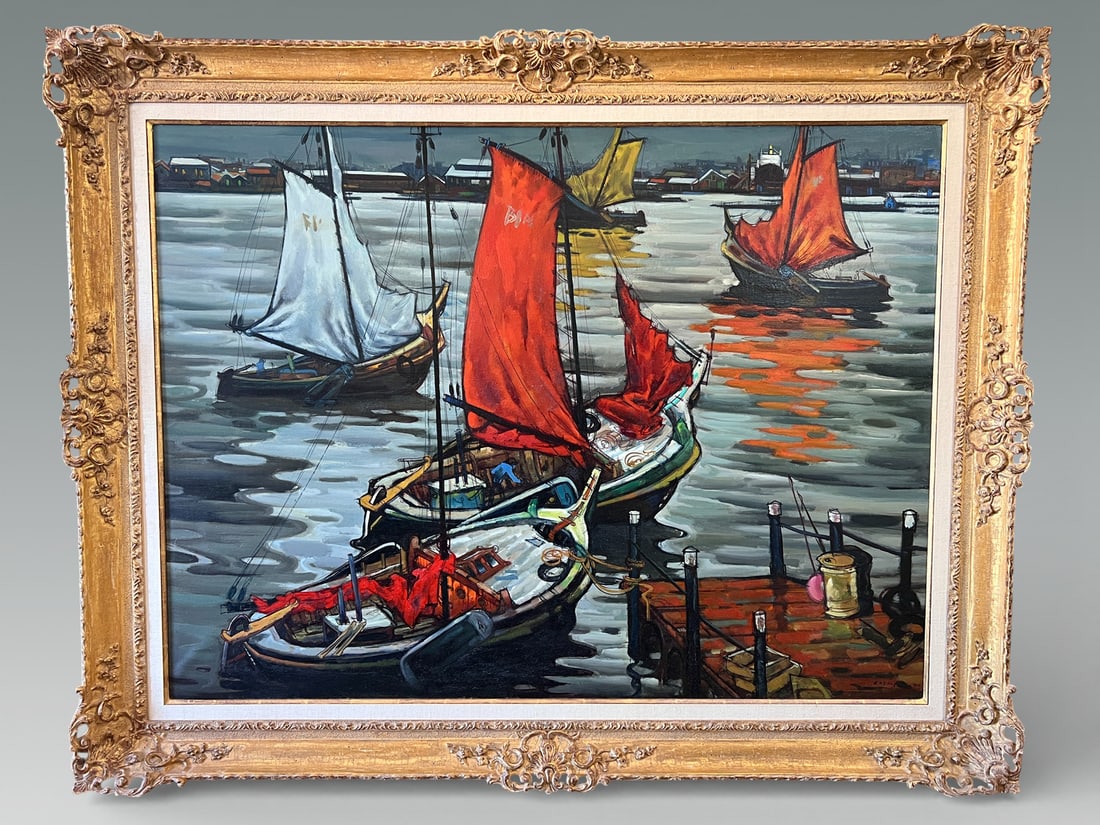 LARGE JESUS MECKO CASAUS HARBOR SCENE PAINTING (1 of 4)