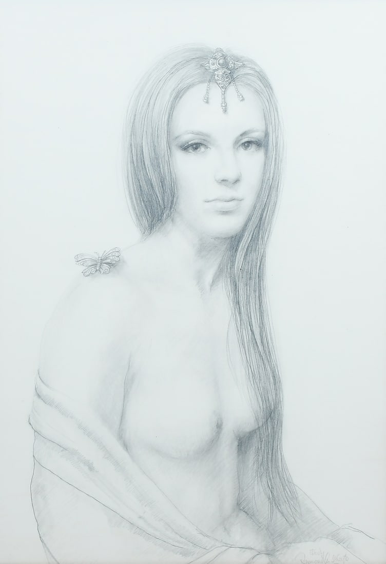 RAYMOND WHYTE FEMALE NUDE PENCIL STUDIES: WHYTE, Raymond, (Canadian/American, 1923-2002): Seated Female Nude, Pencil Drawing, sight size 19.5" x 14", pencil signed lower right, inscribed "Study", framed, 27.75" x 21.75". From the artist’s e