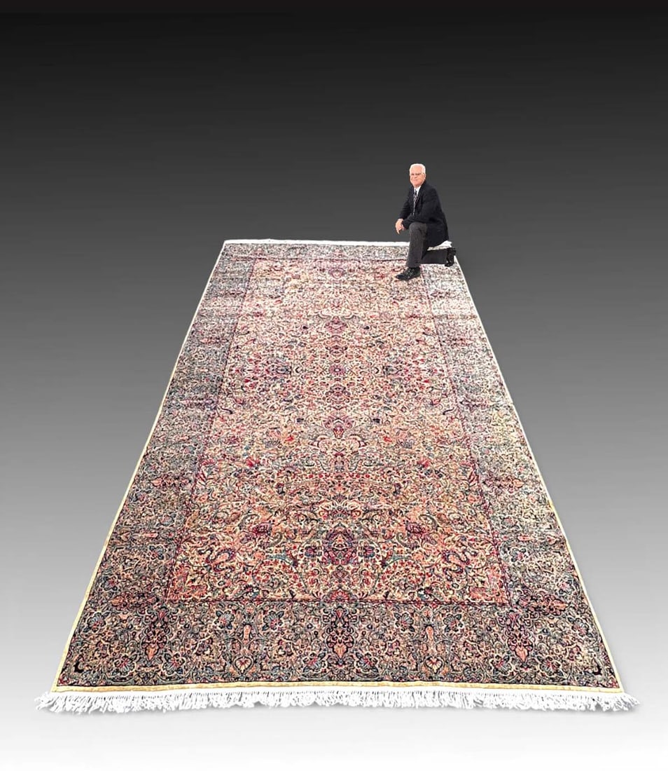 PALATIAL PERSIAN LAVAR KERMAN CARPET 10' x 19' (1 of 2)