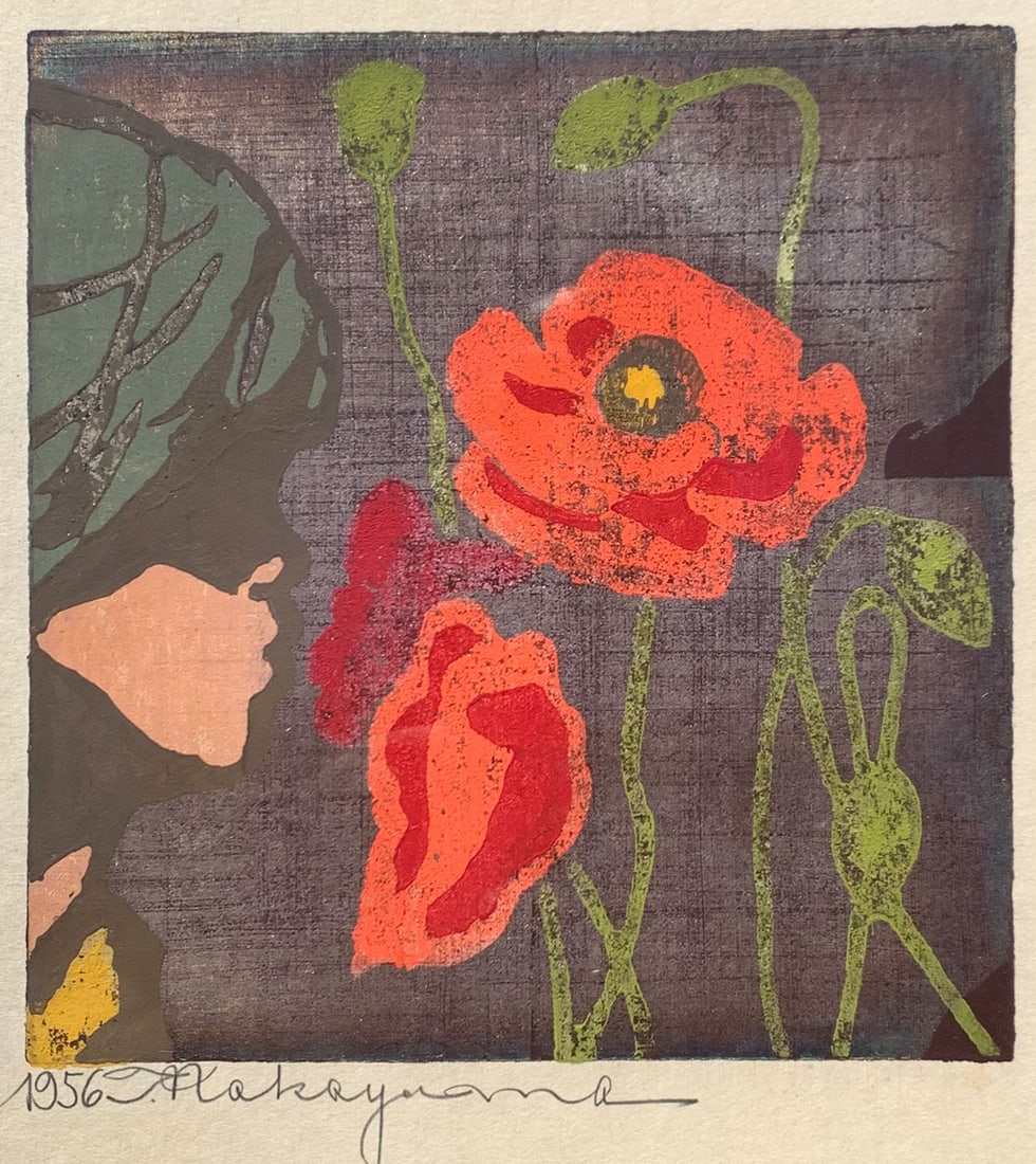 TADASHI NAKAYAMA GIRL WITH FLOWER WOODBLOCK PRINT (1 of 3)