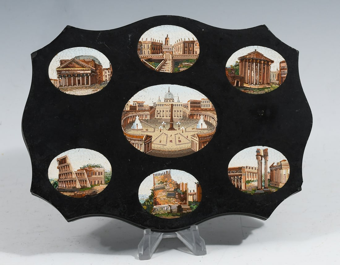 GRAND TOUR MICRO MOSAIC PLAQUE 7 VIEWS OF ROME (1 of 4)