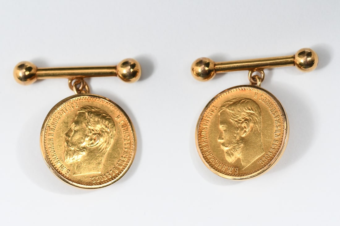 14K GOLD RUSSIAN NICHOLAS II COIN CUFFLINKS (1 of 3)