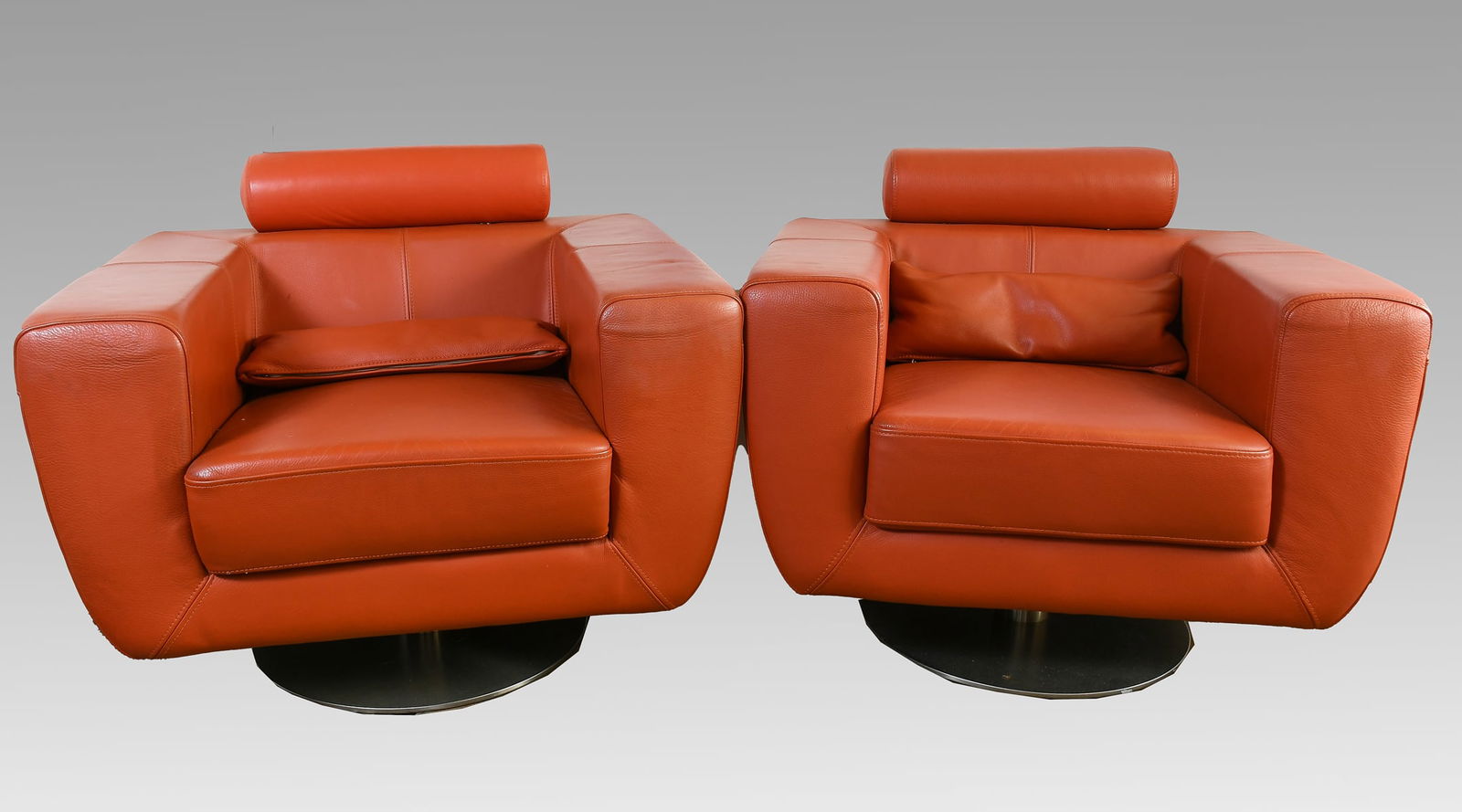 PAIR MODERN LEATHER CUBE SWIVEL CHAIRS (1 of 5)