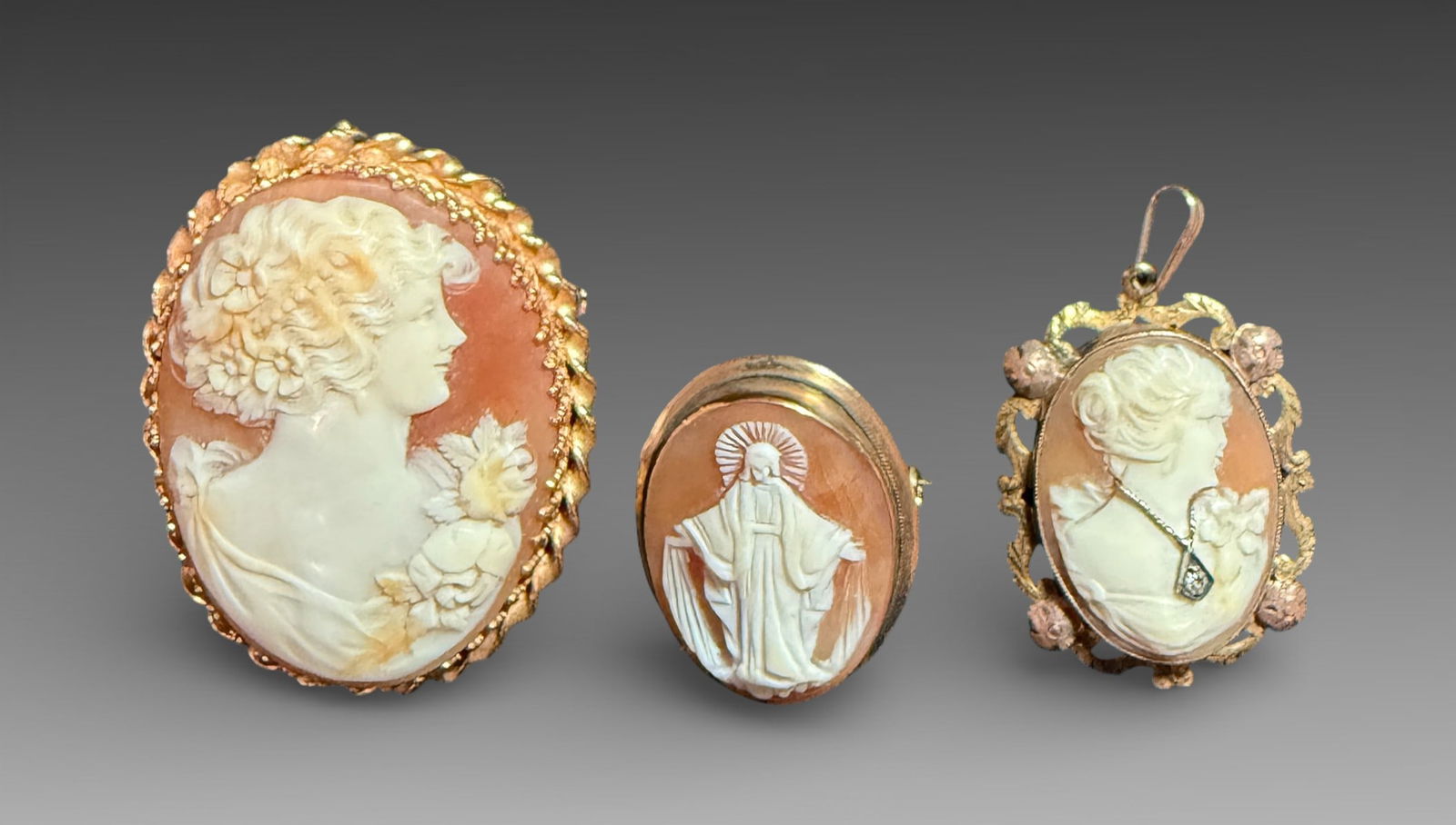 3PC. 18K GOLD FRAME CAMEOS (1 of 1)