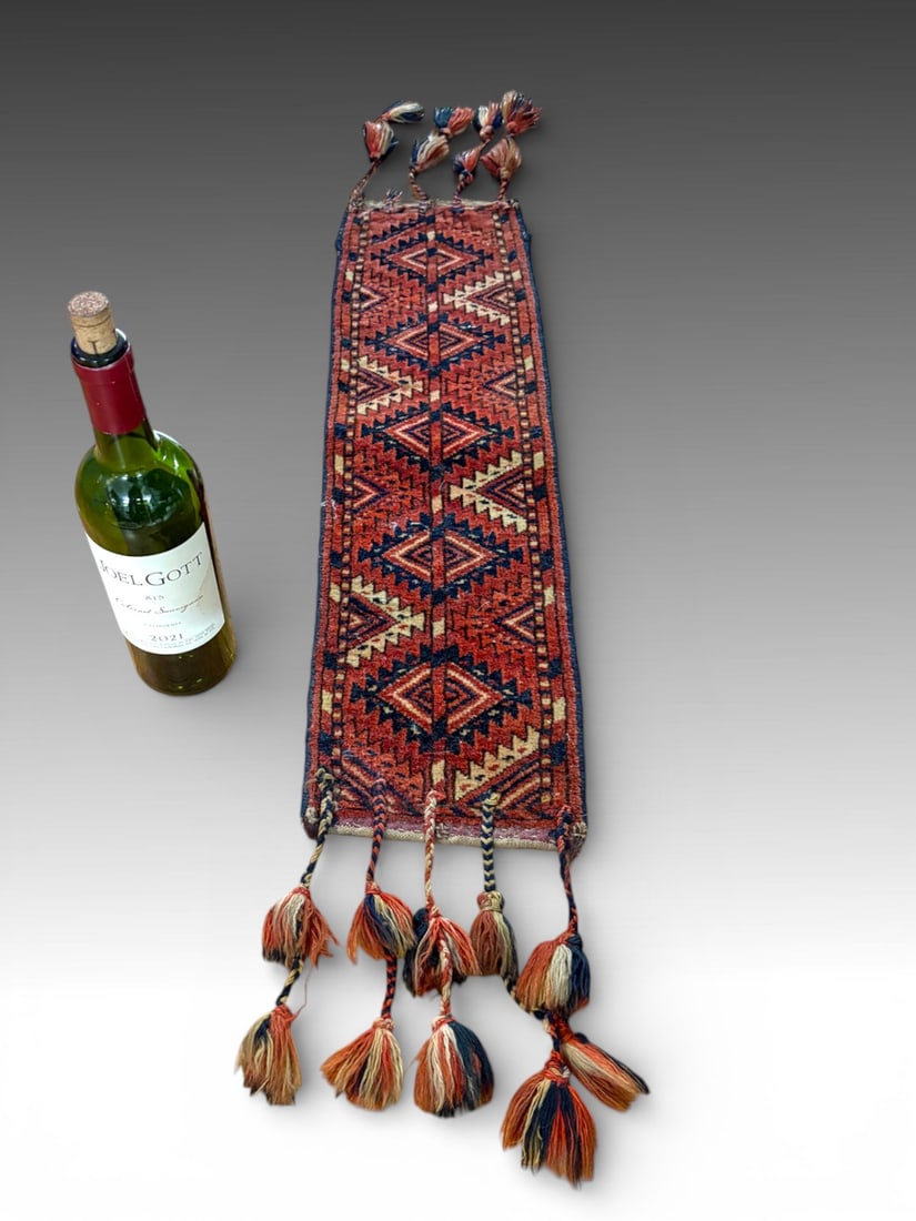 BALUCH CAMEL HAIR TORBA, LATE 19TH / EARLY 20TH C: ANTIQUE BALUCH CAMEL HAIR TORBA, LATE 19TH / EARLY 20TH C: Antique Baluch tribal Torba (nomadic storage bag), late 19th to early 20th century. Handwoven wool pile with camel-hair accents, displaying b