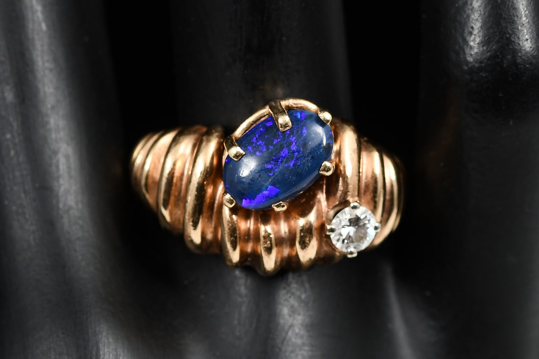 14K GOLD BLUE STONE & DIAMOND RING (1 of 3)