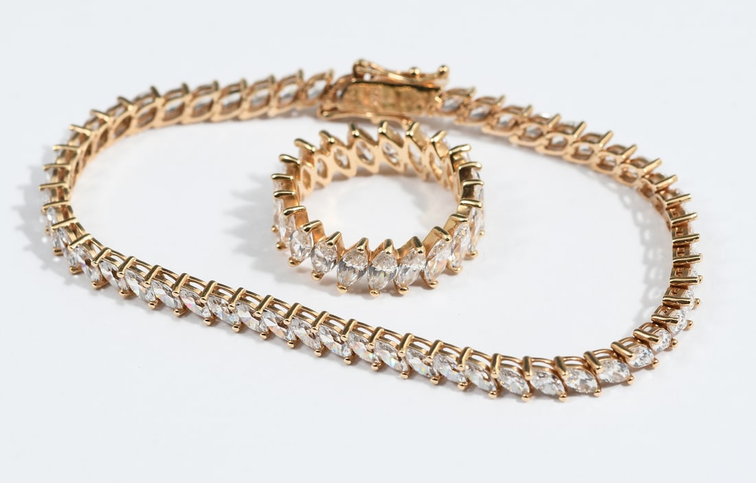 14K GOLD CZ BRACELET AND RING SET (1 of 2)