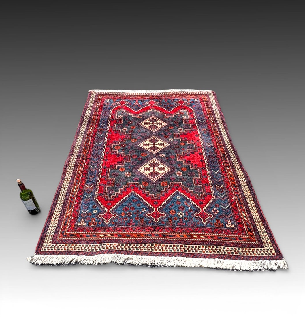 ESTATE ORIENTAL TURKOMAN CARPET: PERSIAN AFSHAR DESIGN ORIENTAL RUG: 72" X 57.5", approx 6' x 4.5':