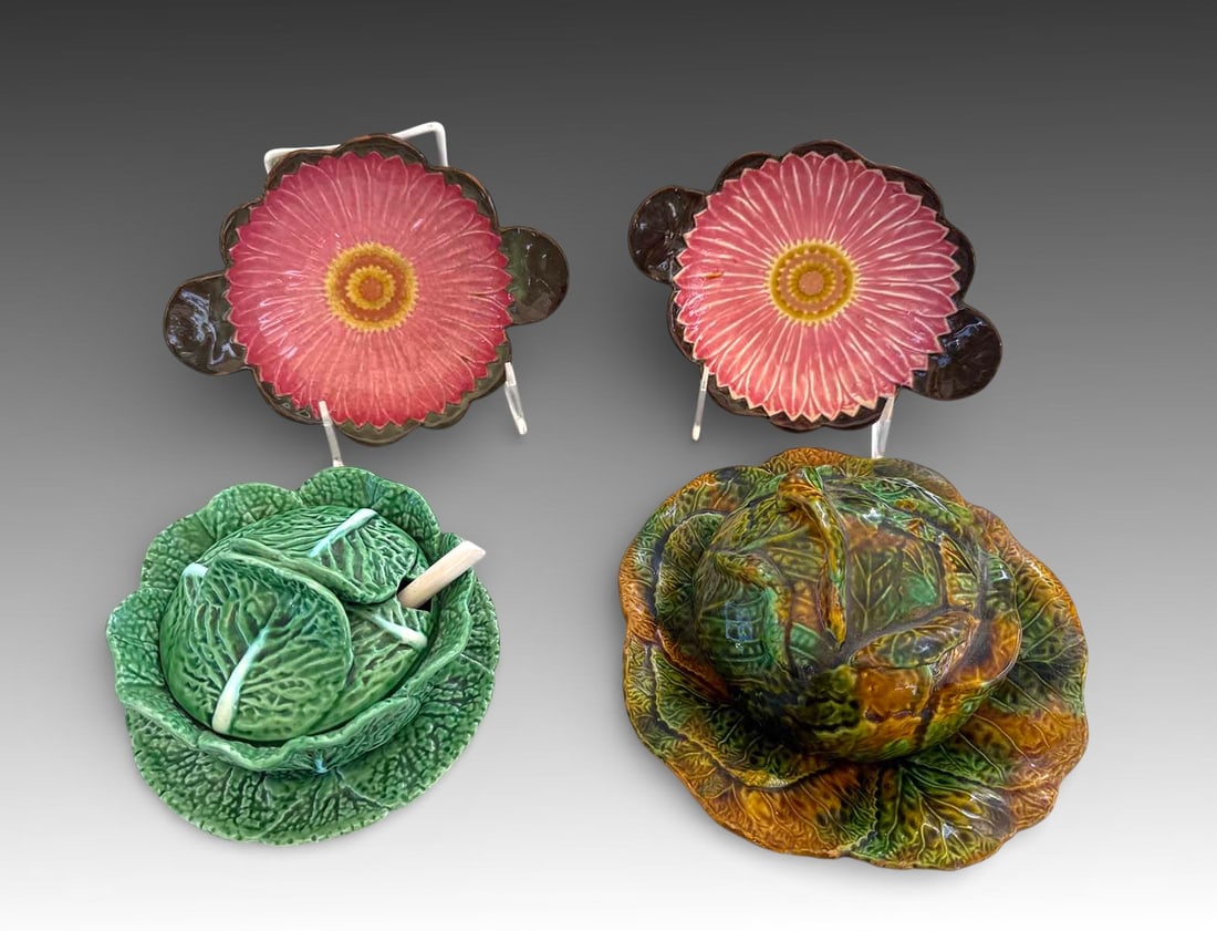 4PC. MAJOLICA - 2 SERVERS, COVERED BUTTER DISH (1 of 5)