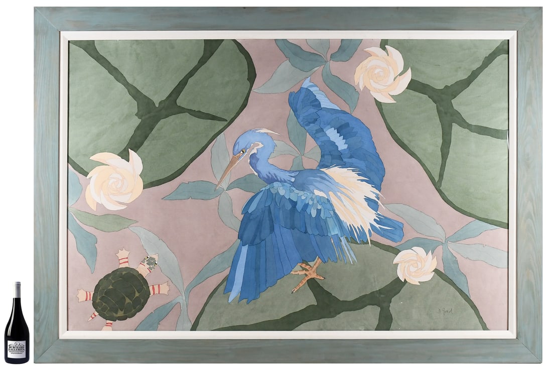LARGE DAN GOAD STYLIZED HERON AND TURTLE PAINTING (1 of 3)