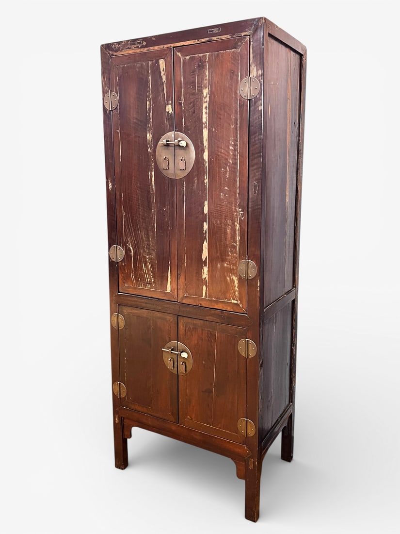 CHINESE ELM WOOD 4- DOOR METAL MOUNTED CABINET (1 of 6)