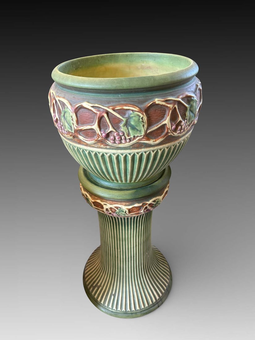 ROSEVILLE POTTERY "NORMANDY" JARDINIERE & PEDESTAL (1 of 4)