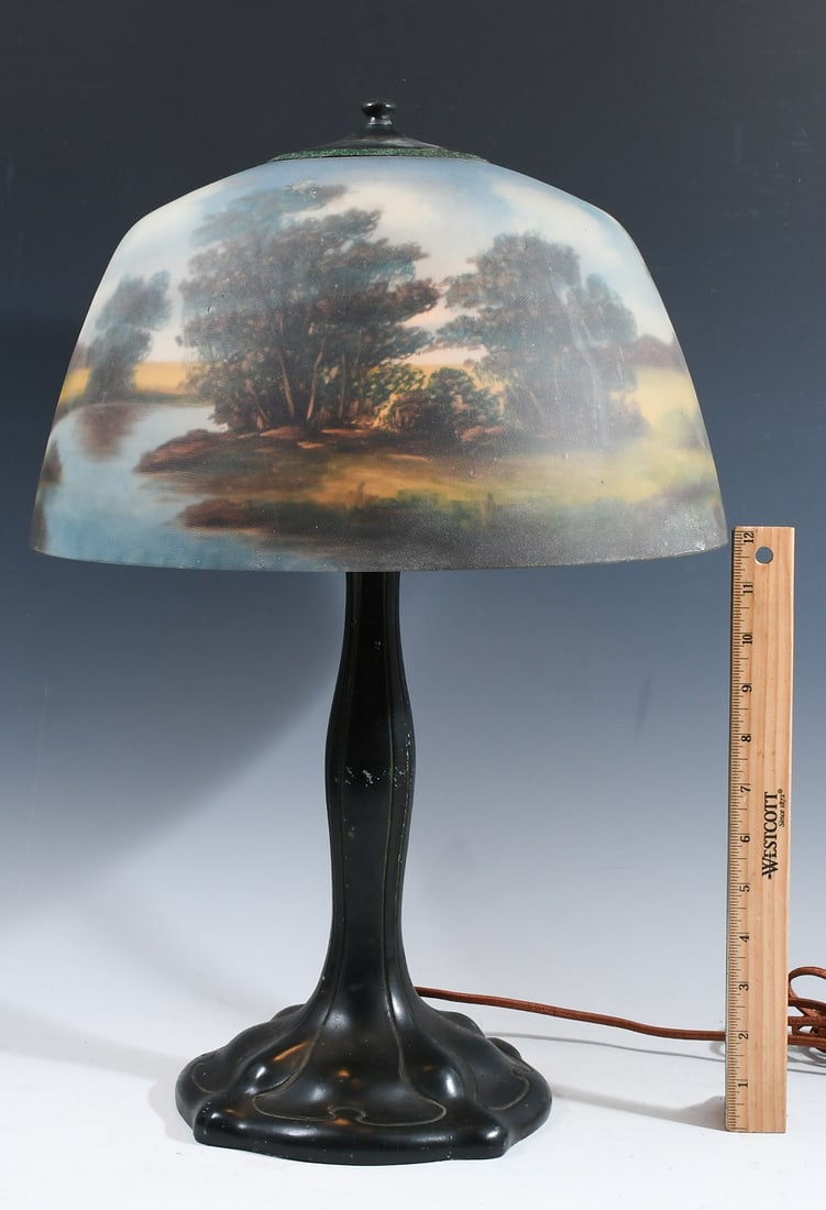 PITTSBURGH ATTRIBUTED REVERSE PAINTED LAMP - 5