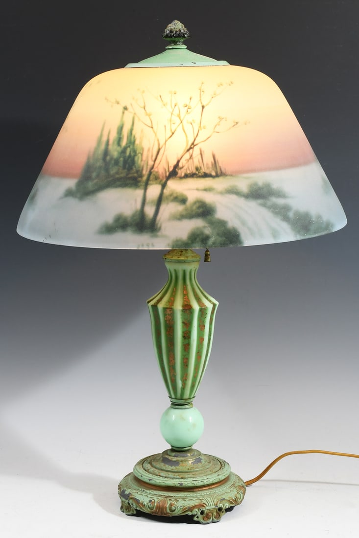REVERSE PAINTED JEFFERSON LAMP CO. SCENIC LAMP (1 of 6)