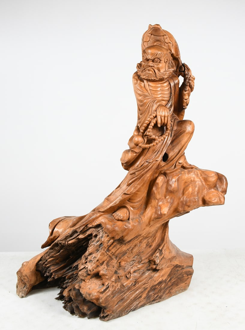 CHINESE HAND-CARVED WOODEN BHODIDHARMA STATUE (1 of 4)