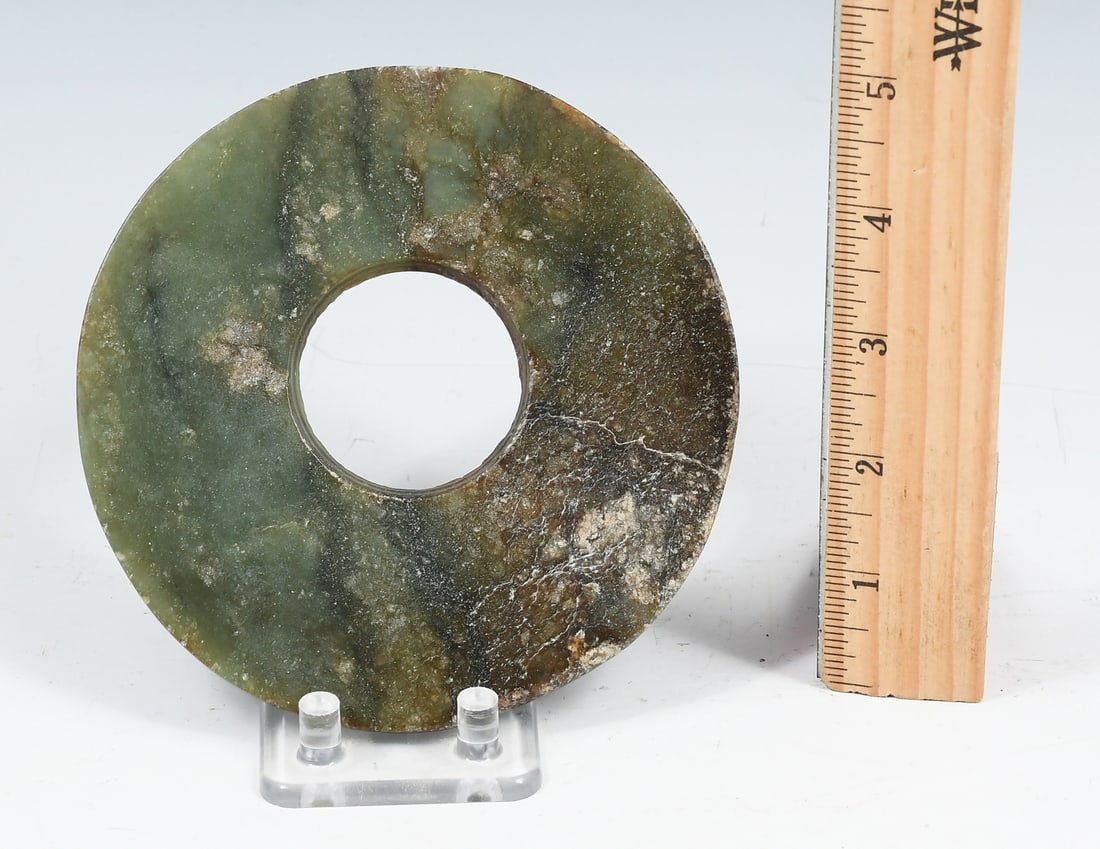 NEOLITHIC PERIOD CHINESE GREEN JADE DISC (BI) (1 of 3)