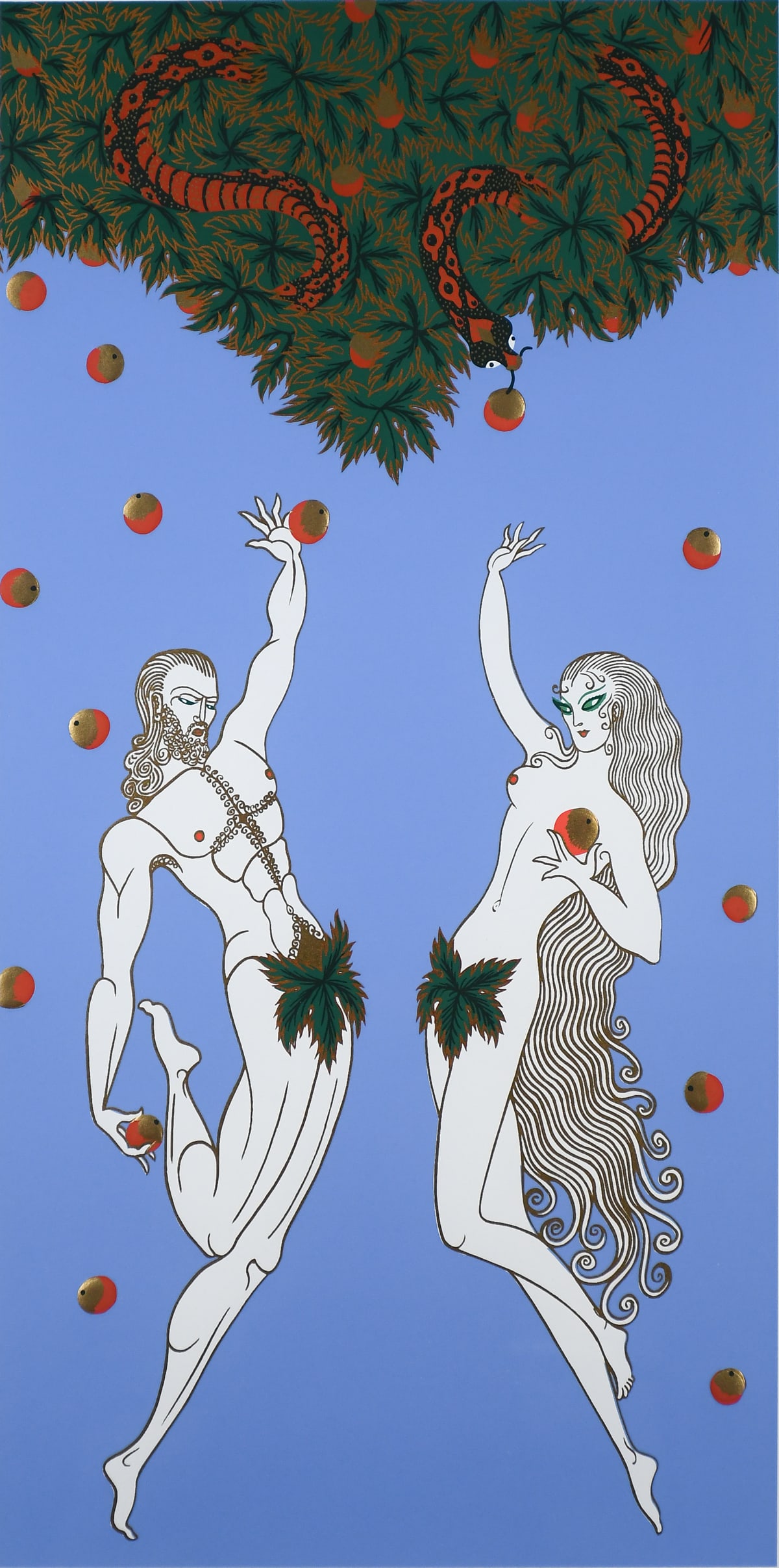ERTE "ADAM AND EVE" SERIGRAPH: ERTE, aka Romain de Tirtoff, (Russian/French, 1892-1990): "Adam and Eve", Serigraph, sight size 32.75" x 17.25", pencil signed lower right, numbered I/CXXV lower left, framed, 41" x 25.5".